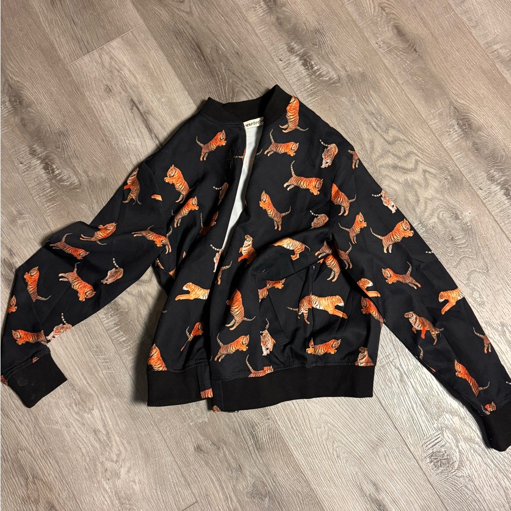 Black Bomber Jacket with Tiger Print